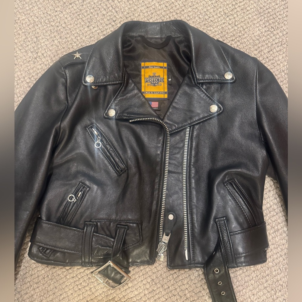 SOLD Schott NYC Perfecto cropped leather jacket size Small
